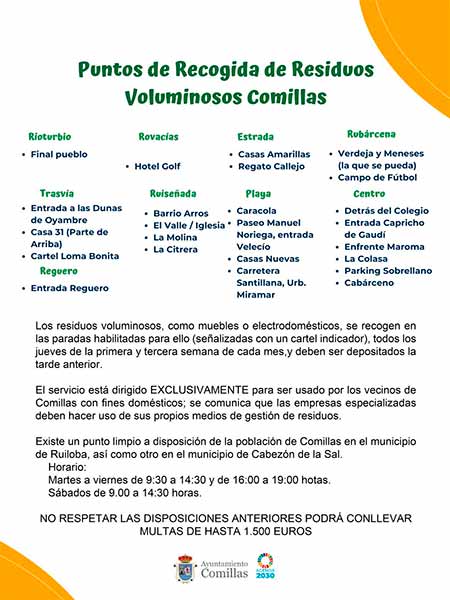 Recogida de residuos voluminosos en Comillas