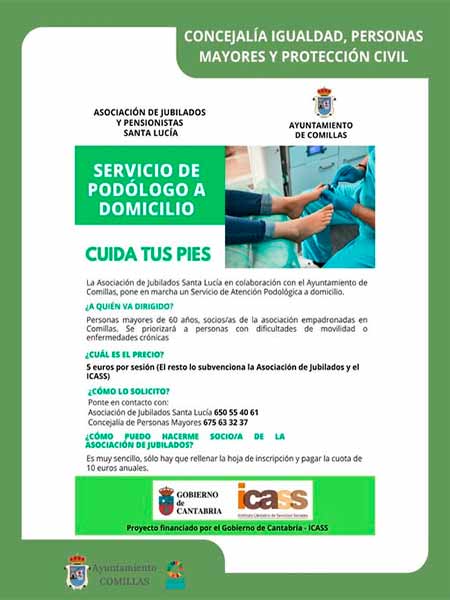 Servicio de podologo a domicilio en el ayuntamientos de Comillas subencionado