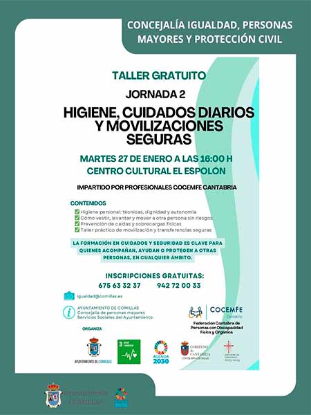 Taller de higiene, cuidados diarios y movilizaciones seguras de Comenfe en Comillas